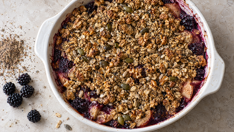 Apple and Blackberry Crumble With a Seeded Oat Topping