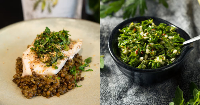Cod with Puy Lentils and Salsa Verde