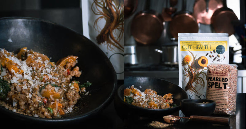 Pearled Spelt Risotto with SUCSEED, Spinach & Butternut Squash
