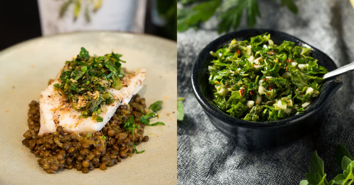 Cod with Puy Lentils and Salsa Verde