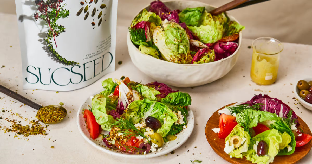 Simple Greek Salad with Seedy Dressing