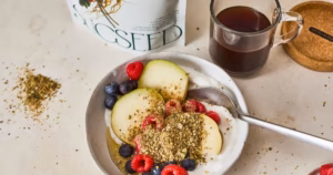 Yoghurt bowl with pear and SUCSEED seeds